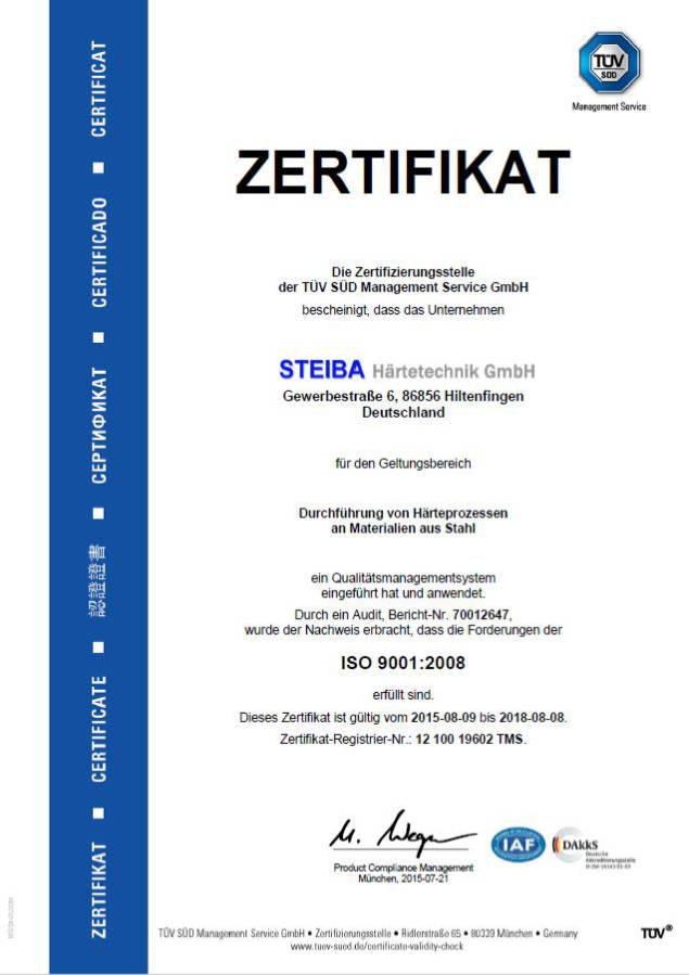 Zertifikat der TÜF SÜD Managemant Servive GmbH