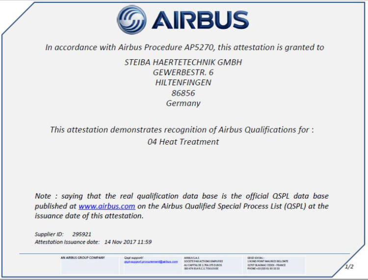 Qualifikation AIRBUS Zertifikat